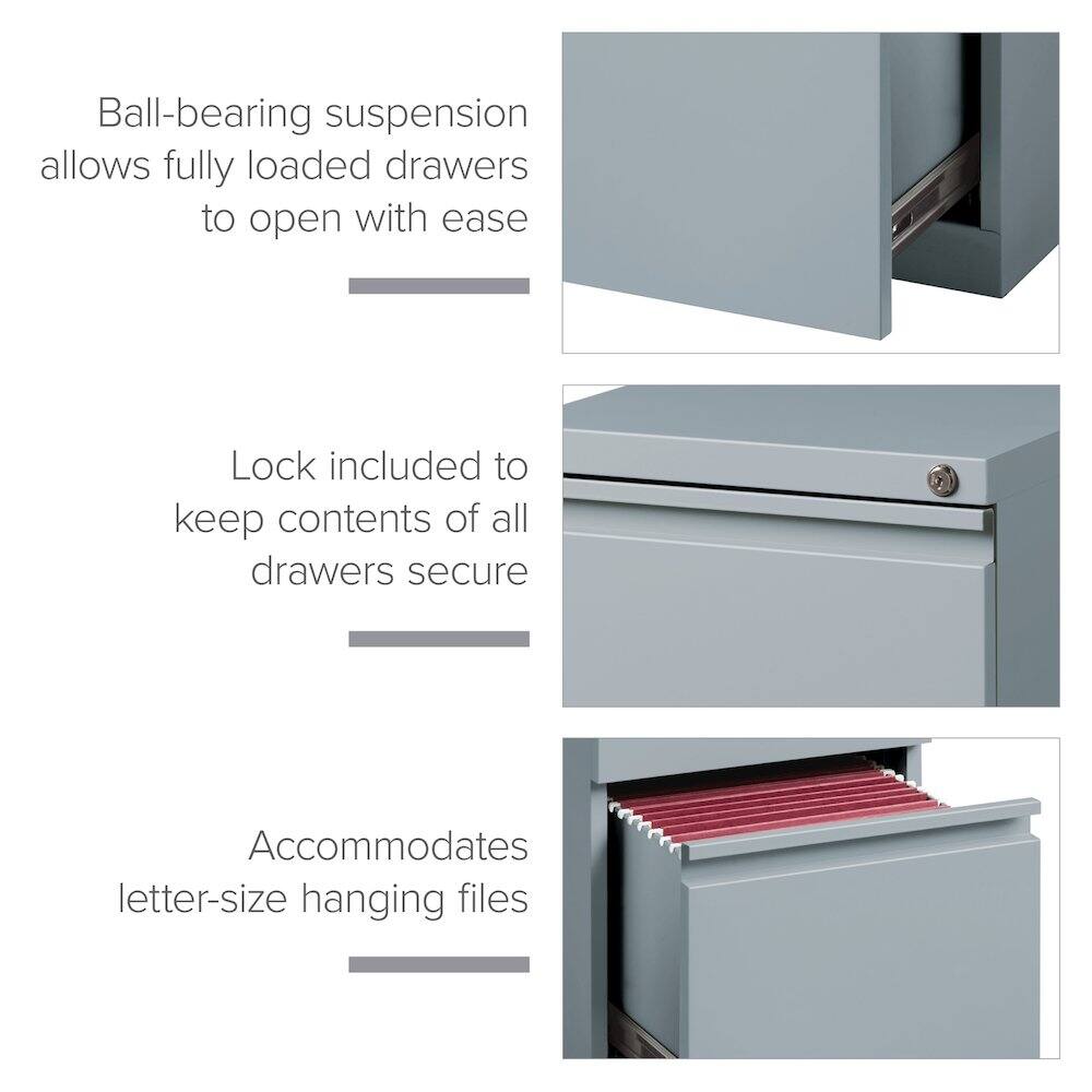 Ball-bearing suspension allows fully loaded drawers to open with ease

Lock included to keep contents of all drawers secure

Accommodates letter-size hanging files