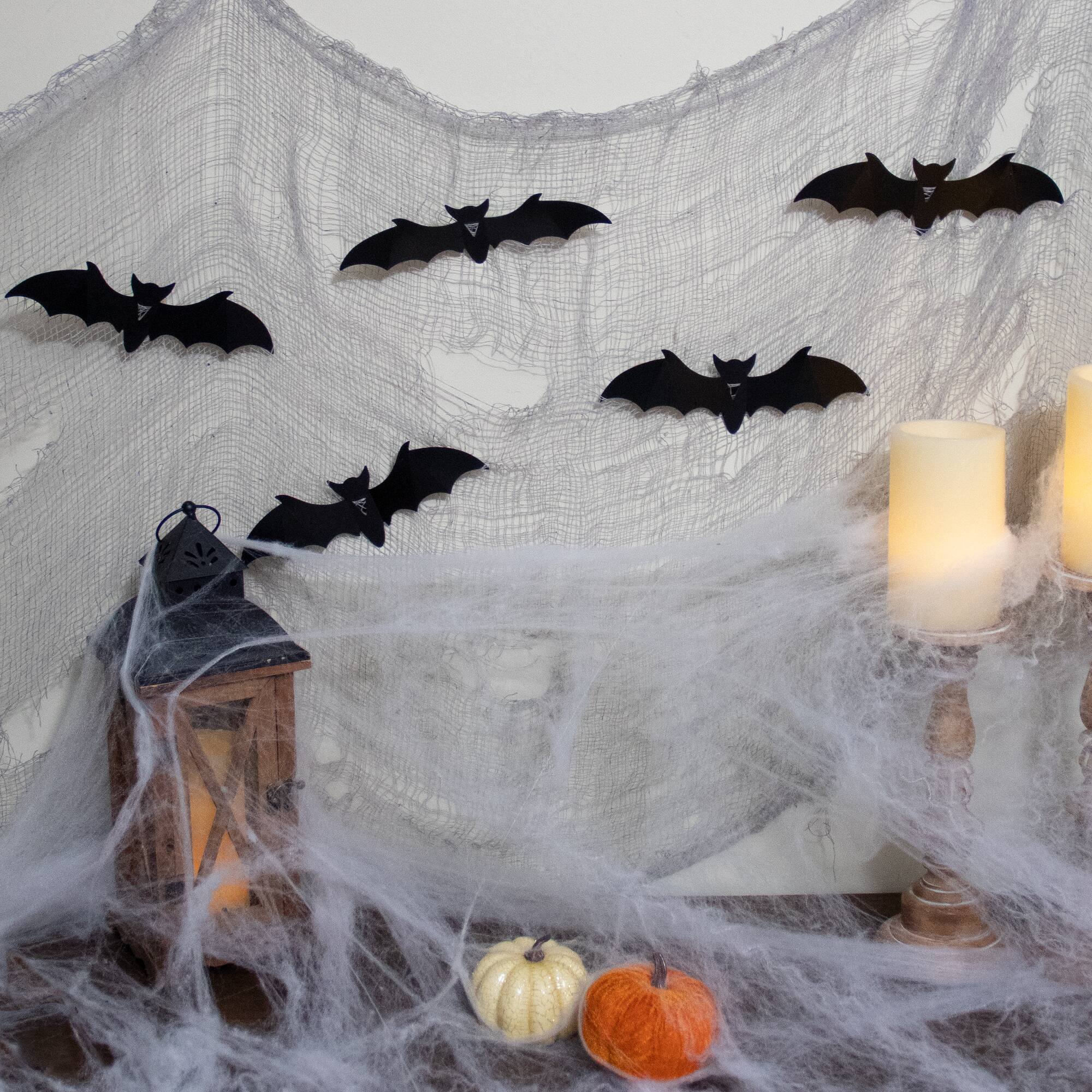 Alt View 1. Northlight - Tattered Gauze and Bats Halloween Decoration Kit - 9.75' - Gray.