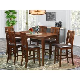 East West Furniture - 7 Pc Counter height Table set- counter height Table and 6 counter height Chairs - Mahogany