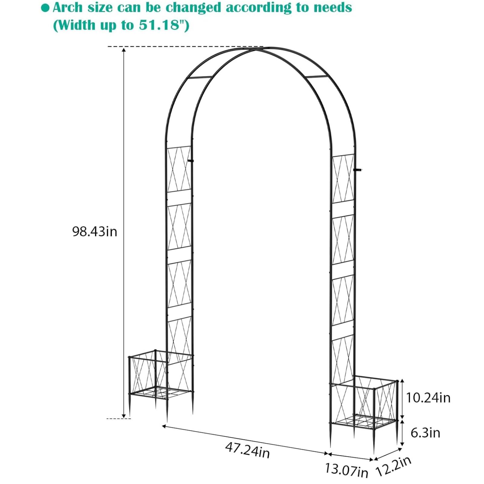 Arch size can be changed according to needs (Width up to 51.18")  
98.43in  
10.24in  
47.24in  
6.3in  
13.07in  
12.2in