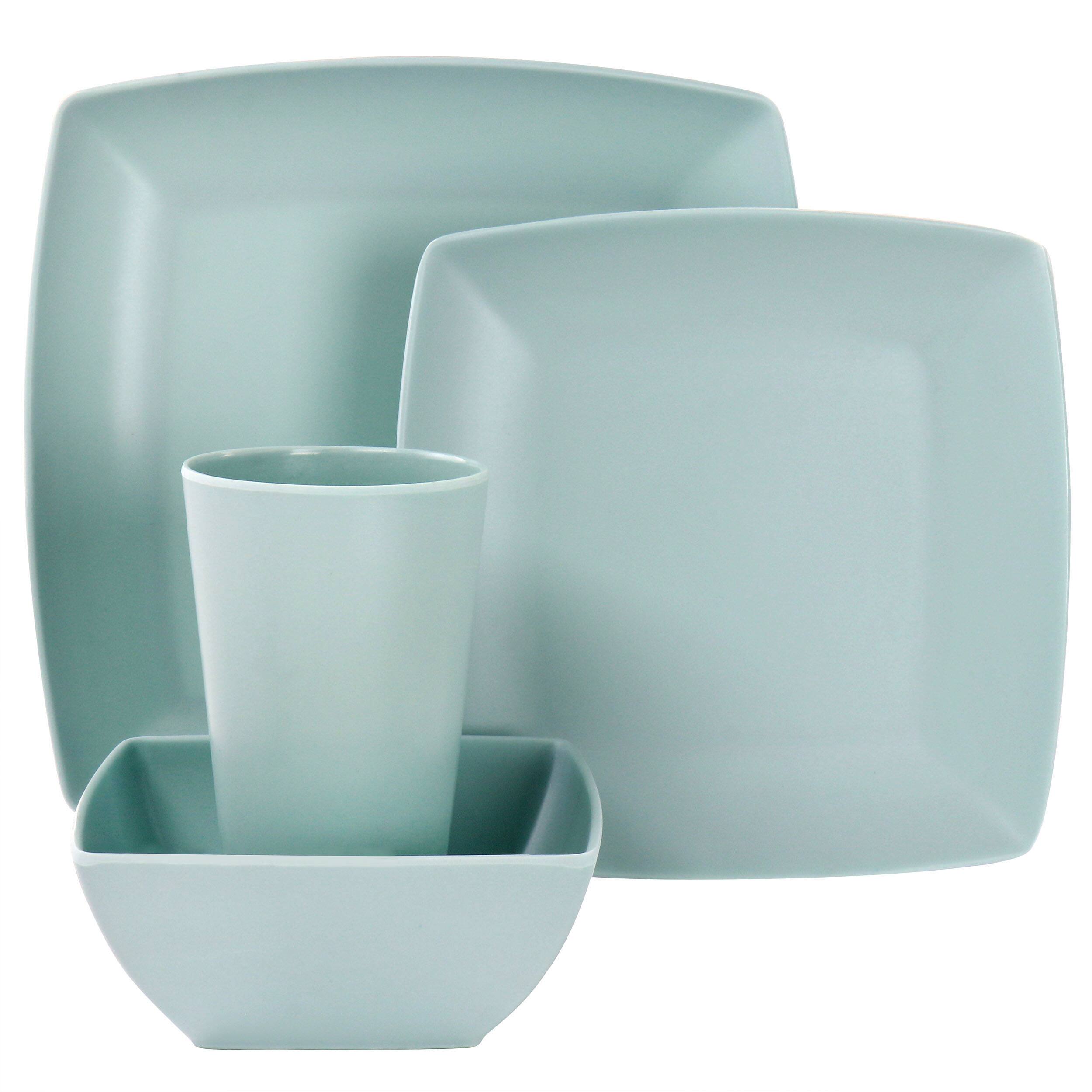 Alt View 1. Gibson - Gibson Home Grayson Melamine 16 Piece Square Dinnerware Set in Mint - Mint.