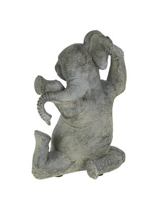 Front. Contrast Inc. - Amazingly Limber Elephant Yoga Seated Pose Tabletop Statue 9 Inches High - Grey.