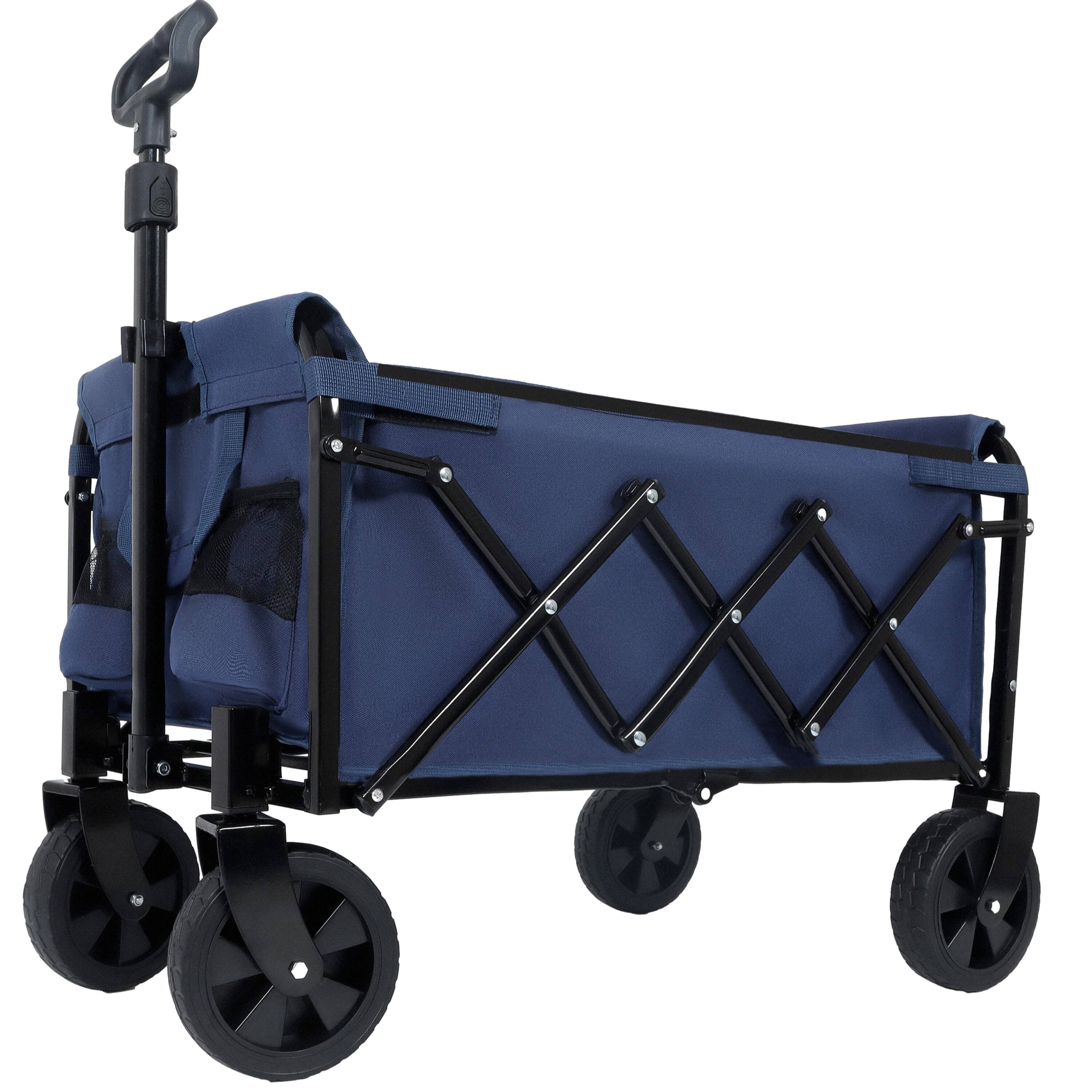 Angle. APRILSOUL - Expandable Dual-Layer Utility Wagon with 100% Extra Space - Grocery Cart for Camping Shopping Supports 225lbs Dark Blue - Dark Blue.