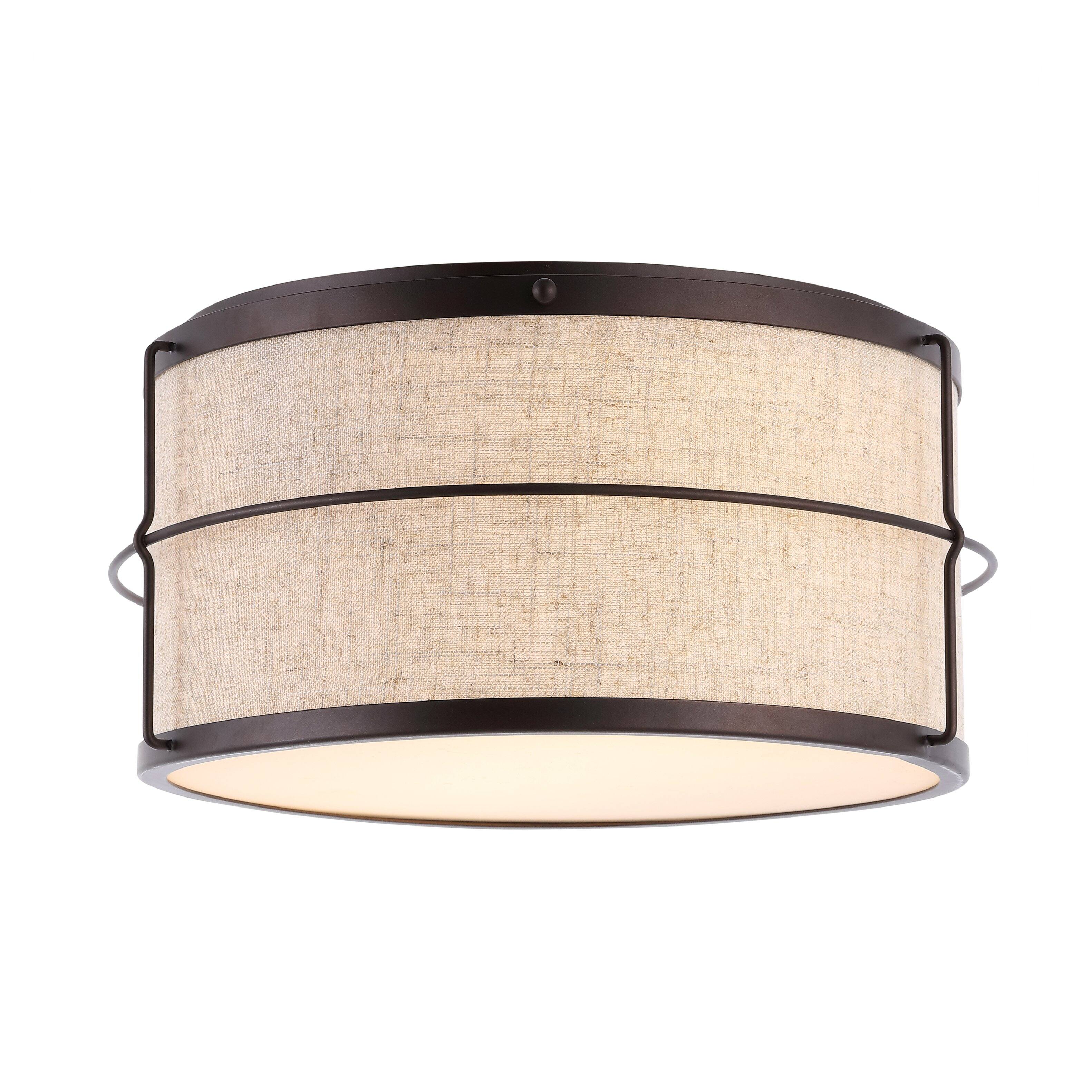 Photos - Chandelier / Lamp Evan Jonathan Y - 14" 2-Light Rustic Farmhouse Iron LED Flush Mount, Oil Rubbed Bronze - Light Brown/Oil Rubbed Bronze