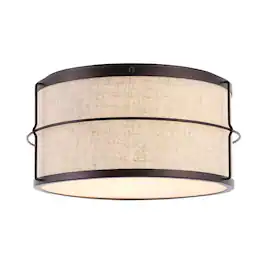 Jonathan Y - Evan 14" 2-Light Rustic Farmhouse Iron LED Flush Mount, Oil Rubbed Bronze - Light Brown/Oil Rubbed Bronze