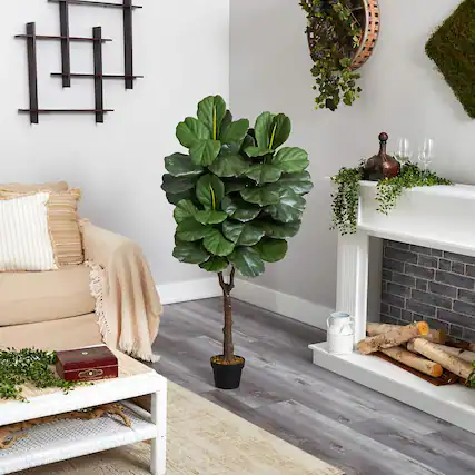 Front. BreeBe - 5.5' Fiddle Leaf Artificial Tree - Green.