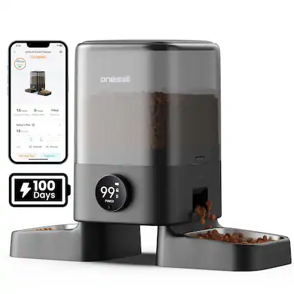 oneisall Smart Feeder
99 Days Standby
14 Portion Dispensed today
9 Portion Pending Plans
Food Left
Today's Plan
14 portion
Add New Plan
Feed Now
100 Days
99 POWER
