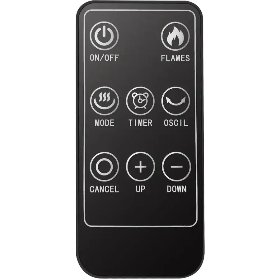 ON/OFF FLAMES MODE TIMER OSCIL + CANCEL UP DOWN