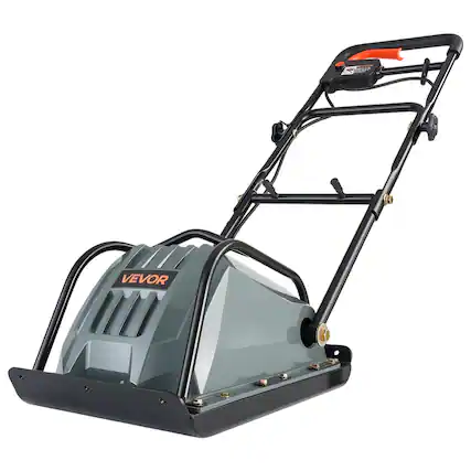 Front. VEVOR - Plate Compactor, 130W Output Electric Ground Rammer, 5 kN Force, 3.9 in Depth, 16 m/min Speed, 3304 sq.ft/h Efficiency - Black;Grey.