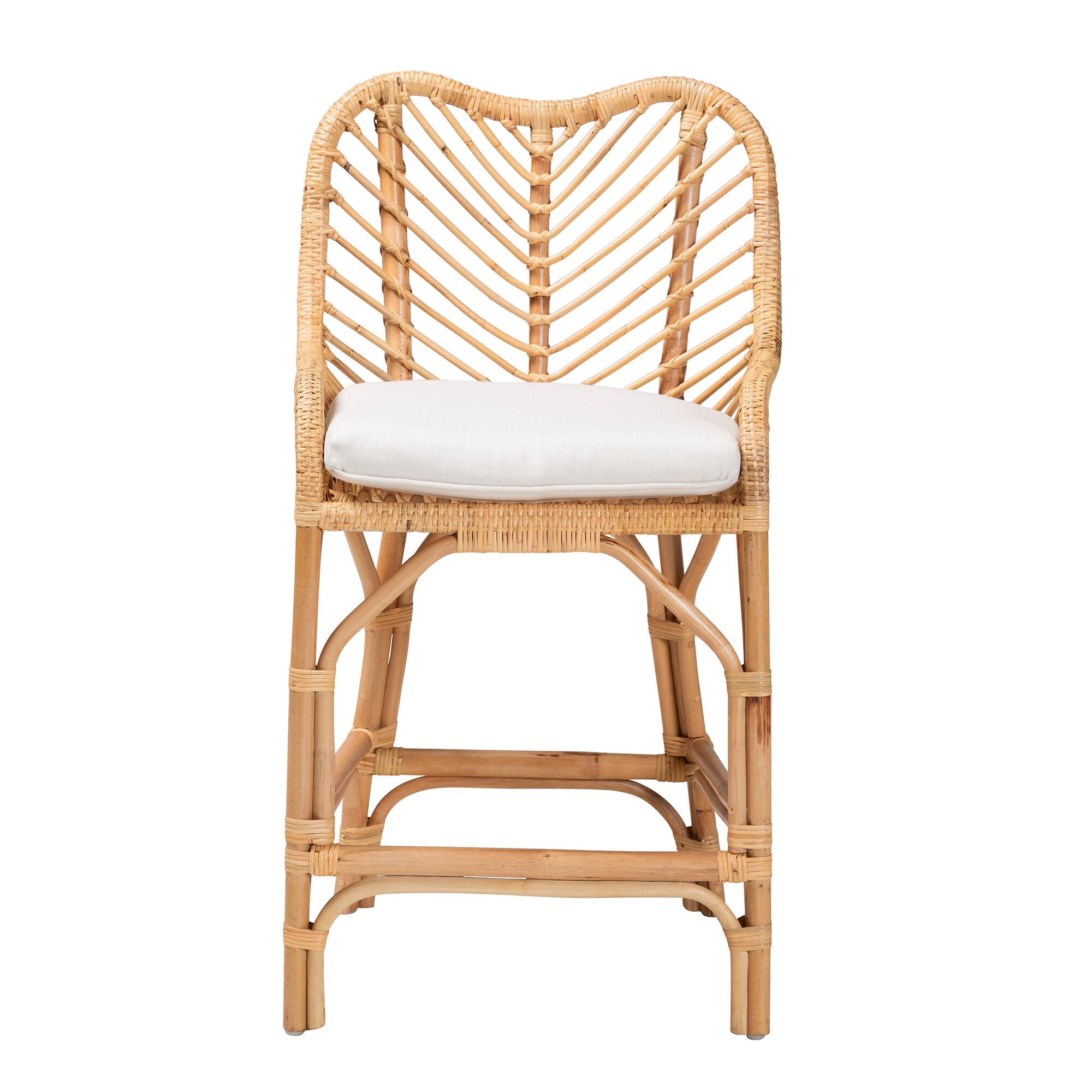 Angle. bali & pari - Arween Modern Bohemian Natural Rattan Counter Stool - White/Natural Brown.