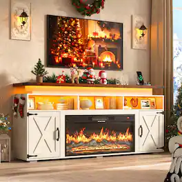 Espafurni - Farmhouse Fireplace TV Stand for TVs up to 80", 36" Electric Fireplace with LED, Sliding Barn Door(2-Box Set) - White