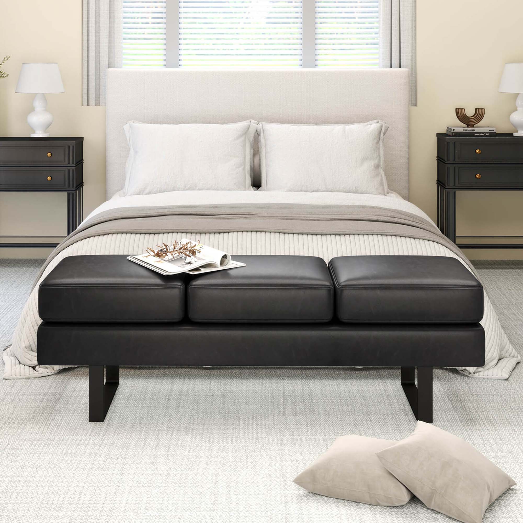 Alt View 3. Costway - Costway Waiting Room Bench Seating with Metal Frame Leg Upholstered Reception Bench - Black.