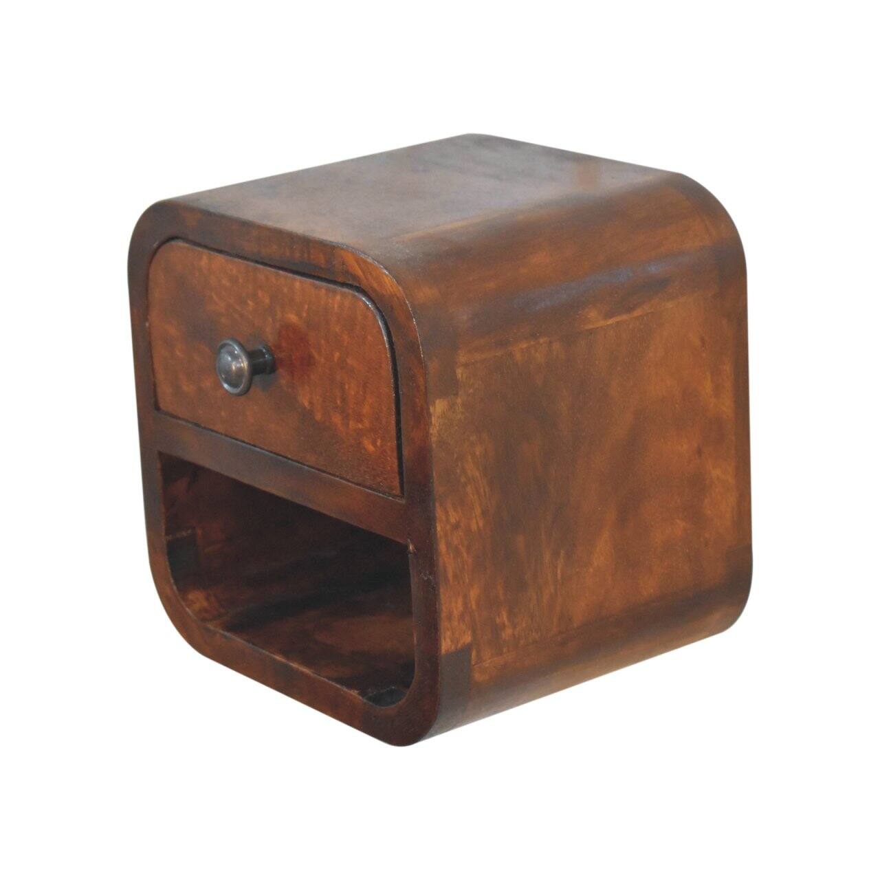 Alt View 1. Artisan Furniture - Artisan Furniture Solid Wood Extra Mini Curved Chestnut Bedside with Open Slot, 1 Drawer, Dark Brown - Dark Brown.