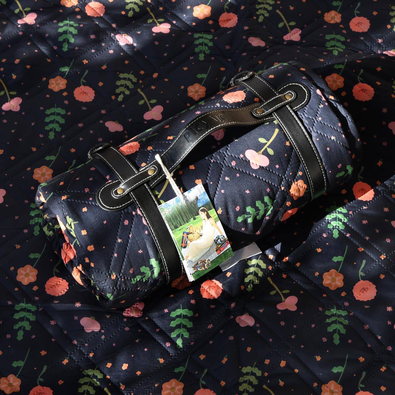 Front. Cedar Assembly - " Double Thickened Picnic Blankets(g High Density Cotton Stuffed) Navy Floral Pattern Outdoor Mat Portable ... - Blue Floral-60"x80".