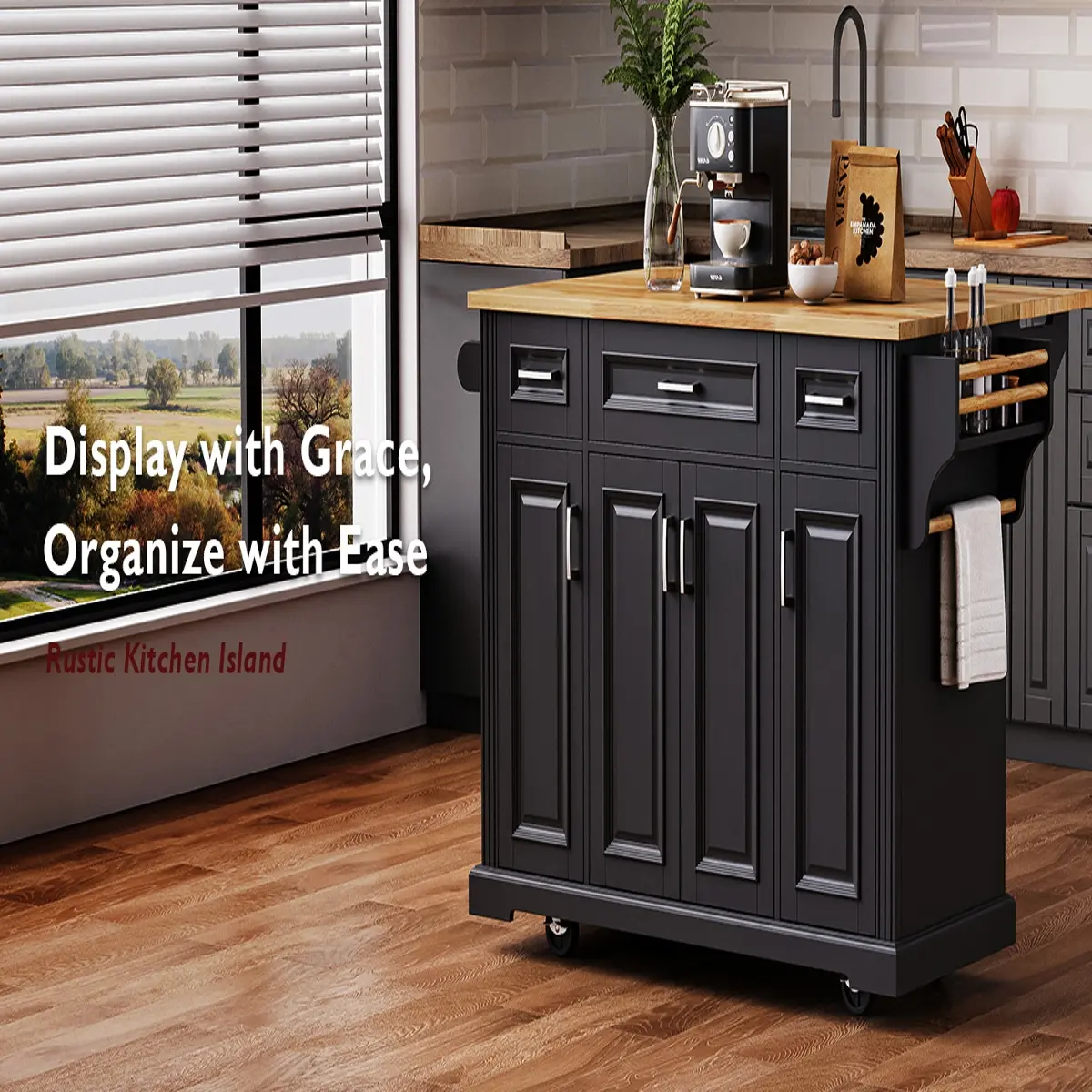 Loheer 54 inch kitchen island with rubber wood drop leaf and hidden ...