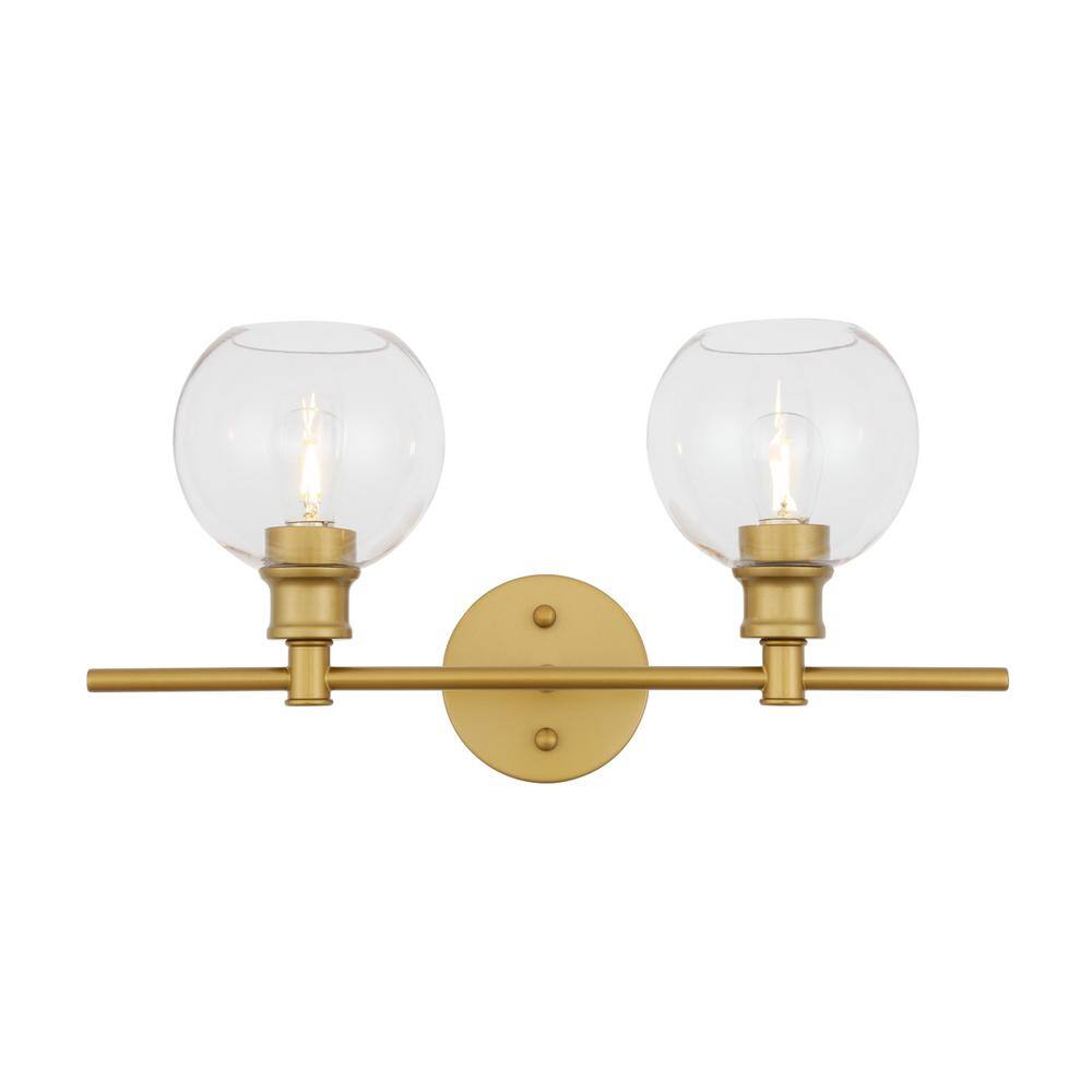 Alt View 10. Living District - Collier 2 light Brass and Clear glass Wall sconce - Brass And Clear Glass.