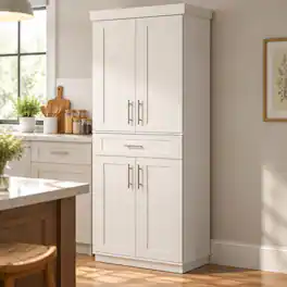 RYHNUYNE - Freestanding Tall Storage Cabinet, Spacious Kitchen Pantry Cabinet with Doors, Space Saving - White