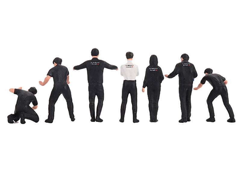 Angle. Mini GT - "NISMO Technician Team" 7 Piece Figure Set for 1/64 Scale Models by Mini GT - Black.