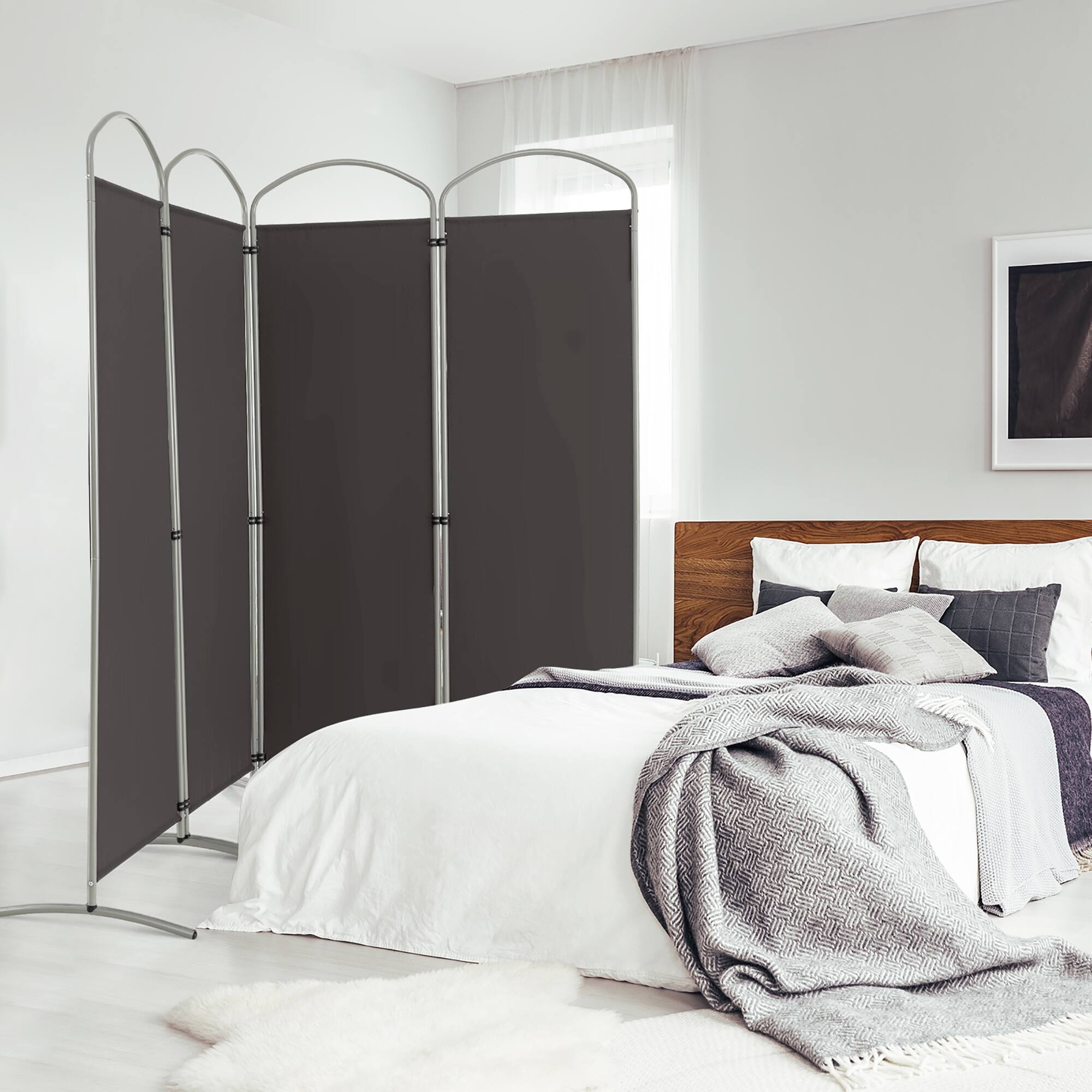 Alt View 1. Costway - Costway 4 Panels Folding Room Divider 6 Ft Tall Fabric Privacy Screen - Gray.