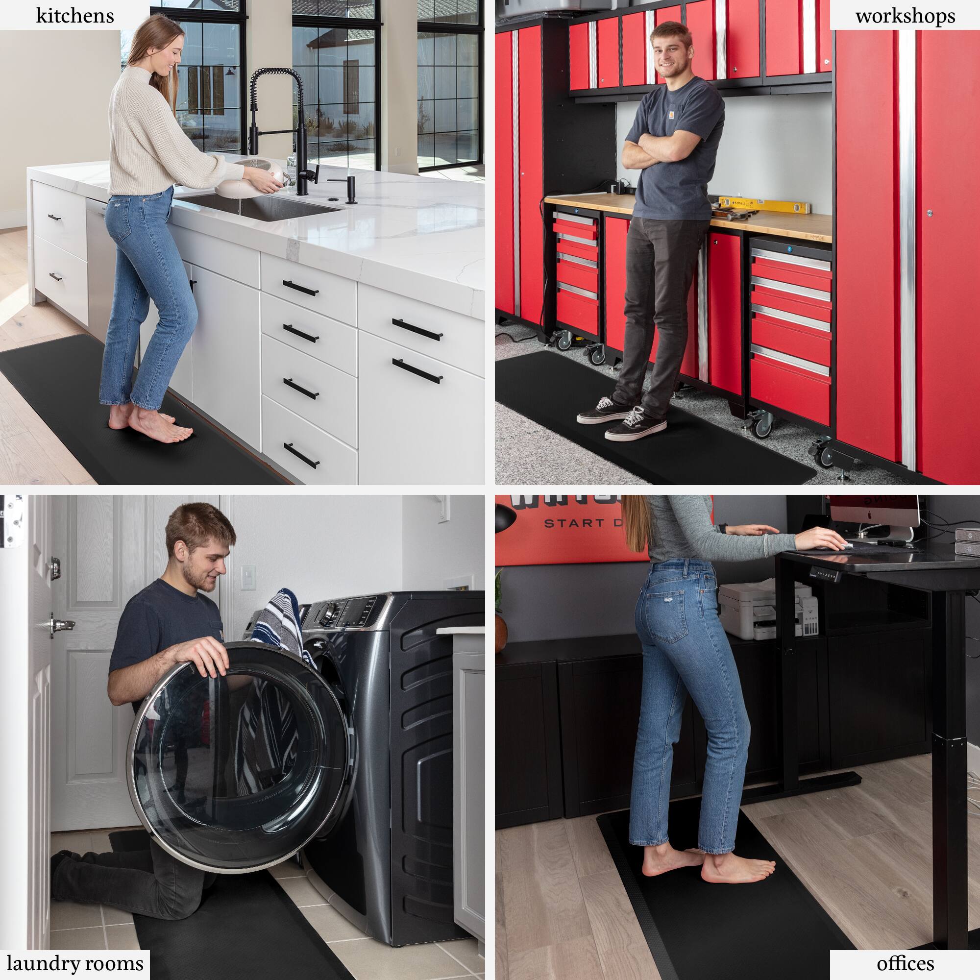 - kitchens
- workshops
- laundry rooms
- offices