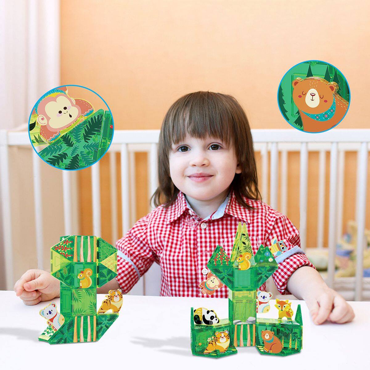 Alt View 3. PicassoTiles - PICASSO-TILES Magnetic Tiles for Kids, Forrest Animal Theme Construction STEM Building Blocks Educational Toy, 8PCS - Multicolor.