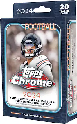 2024 Football Trading Cards Set 1 Base Inserts Entry. Card Details for Football 2024.com/NPN. Cards include Topps Chrome, 1 Exclusive Prism (No Refractor Insert Refractor & Lepps Chrome 2024). Purchase Necessary. Per Box. Visit topps.com/NPN for details and entry.