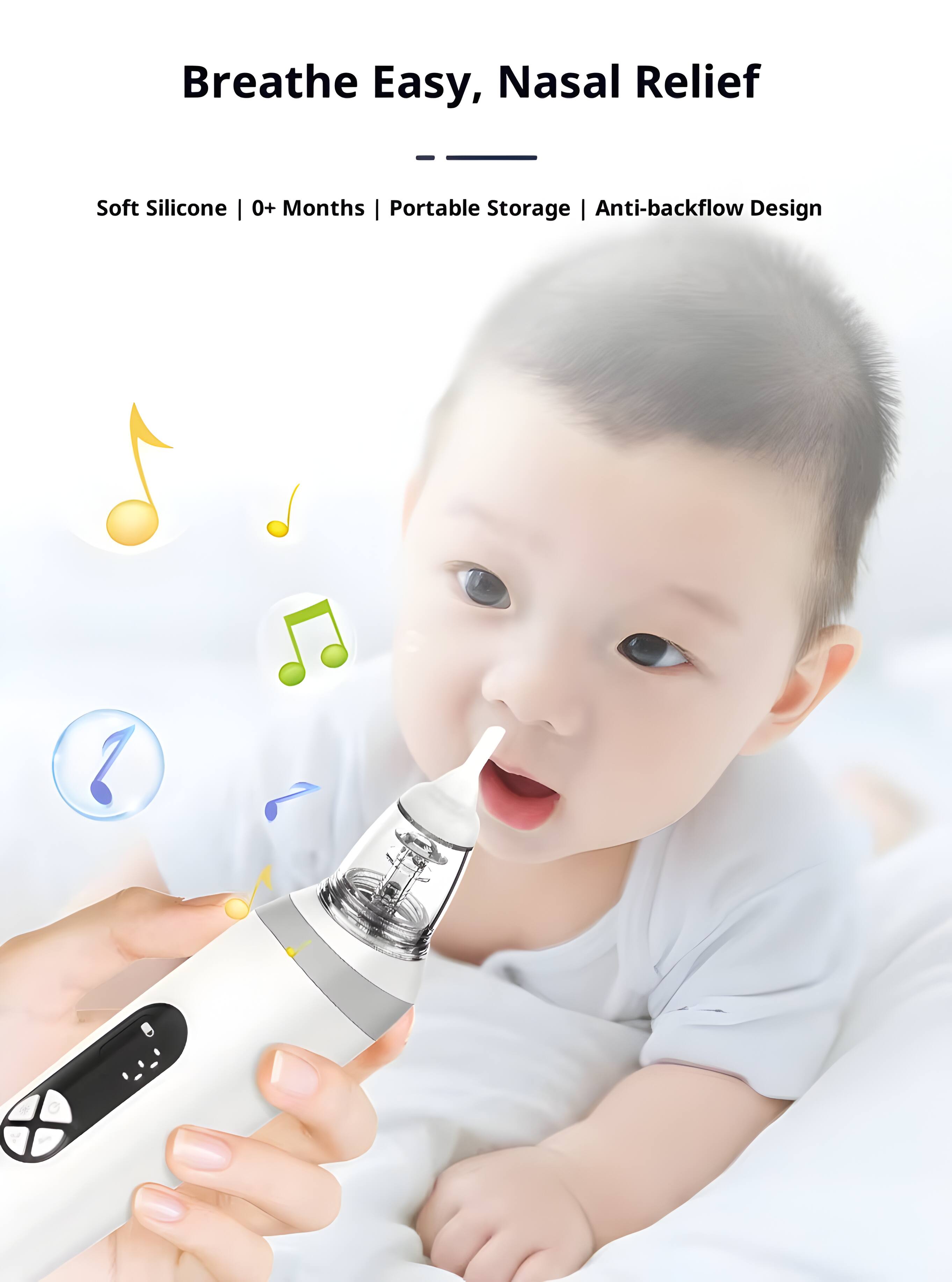 Breathe Easy, Nasal Relief  
Soft Silicone | 0+ Months | Portable Storage | Anti-backflow Design