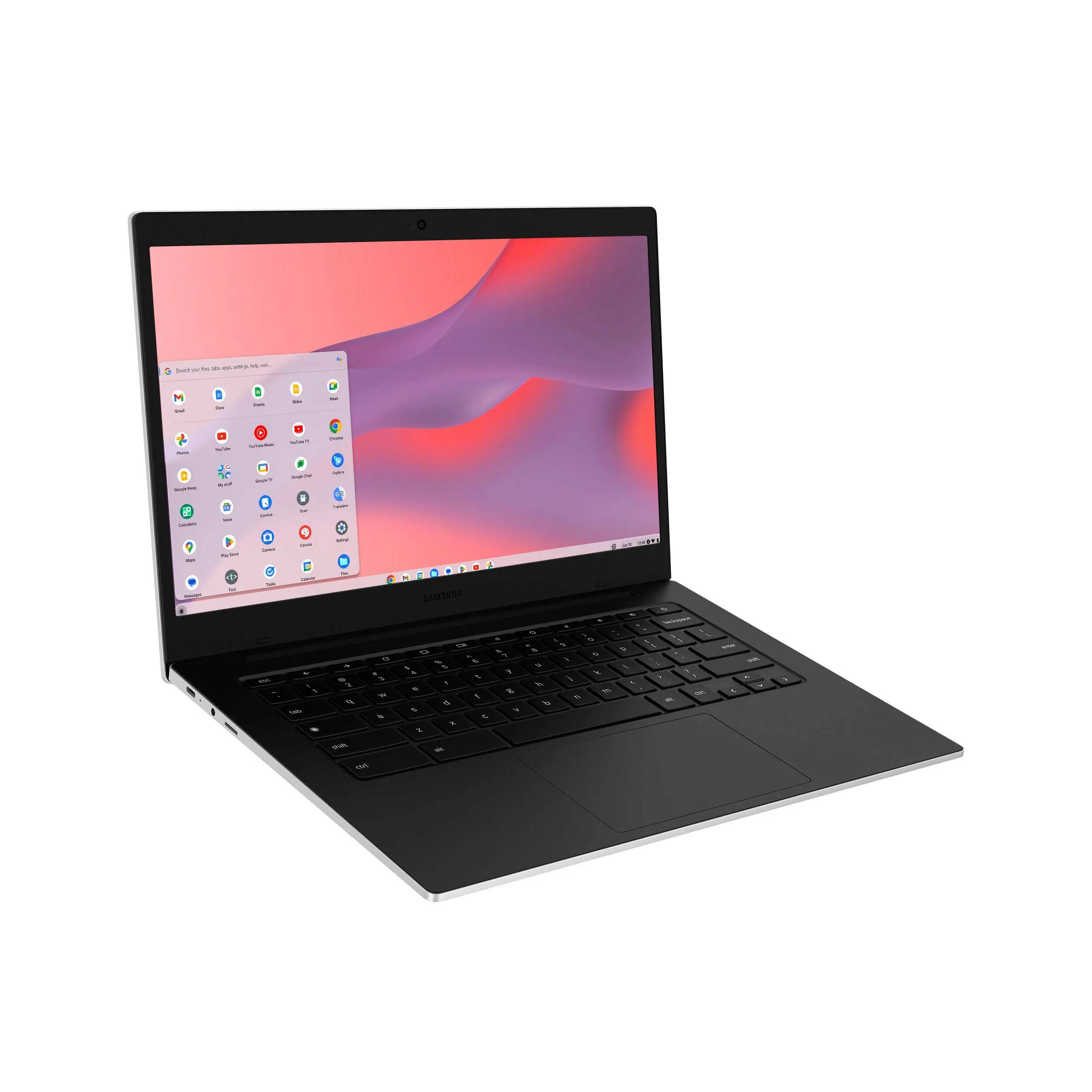 Alt View 3. Samsung - Galaxy Chromebook Go 14" HD Laptop, Intel Celeron N4500,4GB LPDDR4X,128GB eMMC,Intel UHD Graphics,Wi-Fi 6,Chrome OS - Silver.