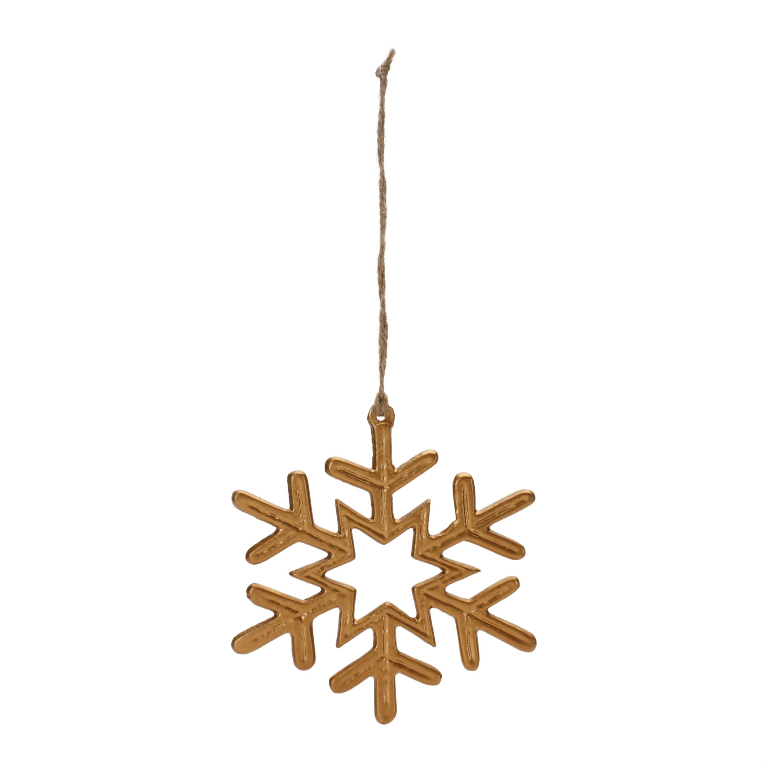 Angle. BreeBe - Gold Metal Snowflake Ornament (Set of 12) - Gold.