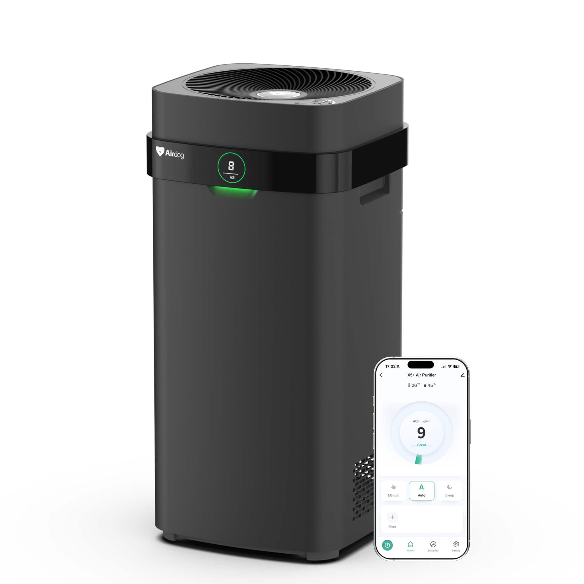 Airdog - X5+ Air Purifier for Large Rooms up to 1600 sq ft, Washable Filter, TPA Technology 20X More Effective Than HEPA - Black