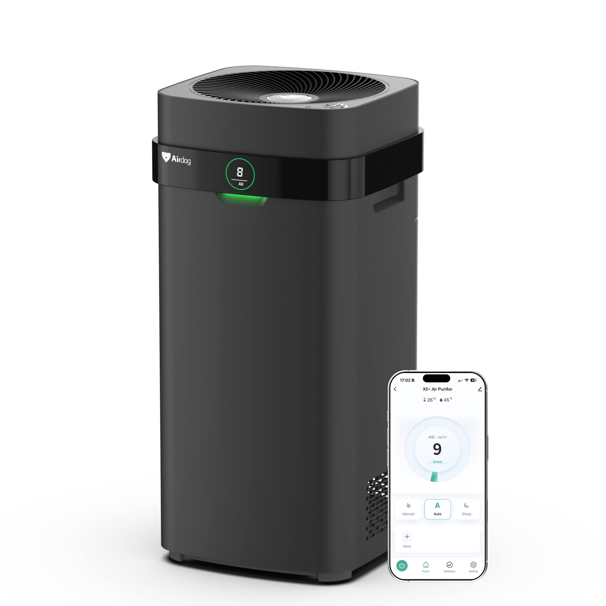 Airdog - X5+ Air Purifier for Large Rooms up to 1600 sq ft, Washable Filter, TPA Technology 20X More Effective Than HEPA - Black