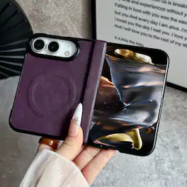 Dteck - Magnetic Leather Texture Phone Case for Apple iPhone Duo with Glass Screen Protector, Hard PC Protective Cover - Purple