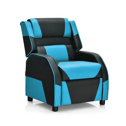 Front. Kadyn - Kids Youth PU Leather Gaming Sofa Recliner with Headrest and Footrest-Blue, Kids Chairs for Kids - Blue.