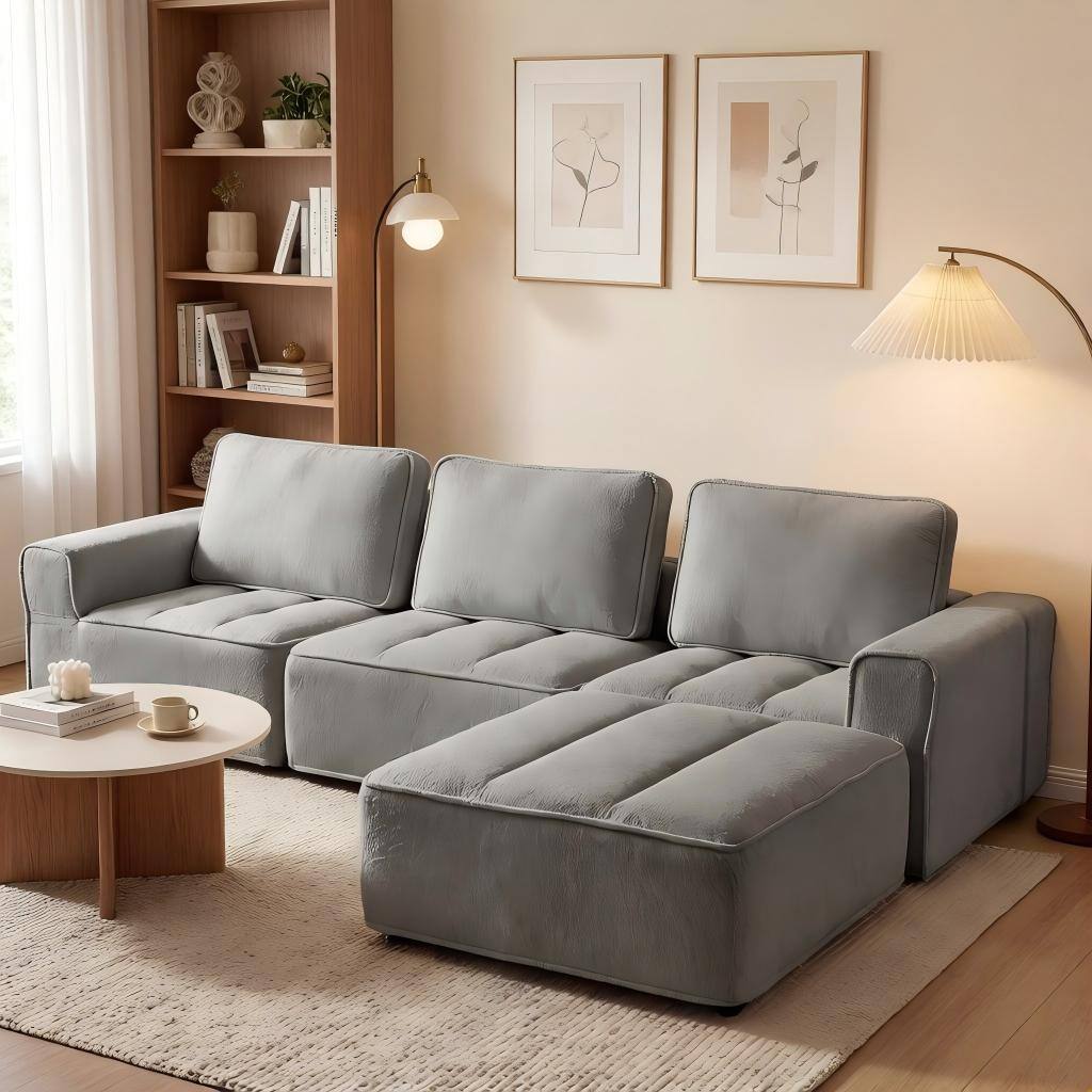 Dyonery - Lambskin modular compressed sofa, dark gray, for four people - Gray