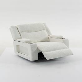 Ropilly - Extra Wide Power Recliner with Heat and Massage Velvet Chair - Cream