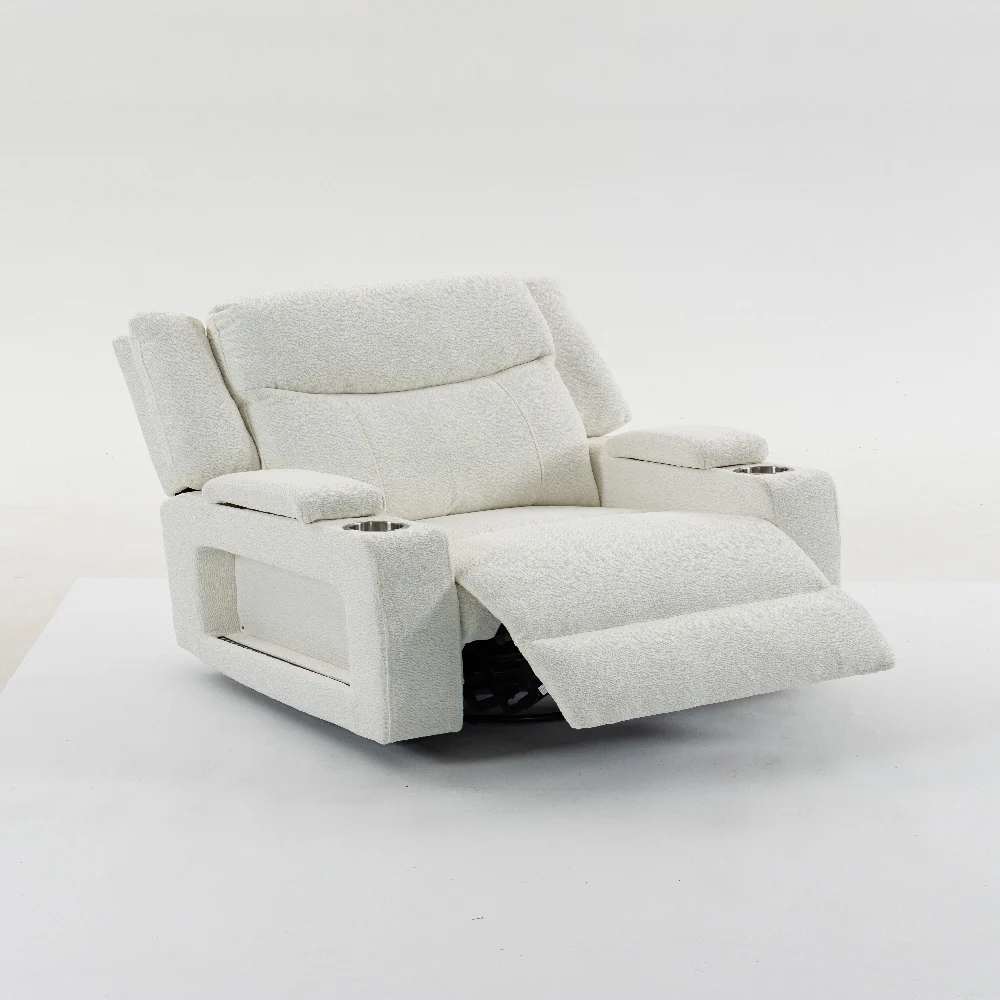 Front. Ropilly - Ropilly Extra Wide Power Recliner with Heat and Massage Cream Velvet Chair - Cream.