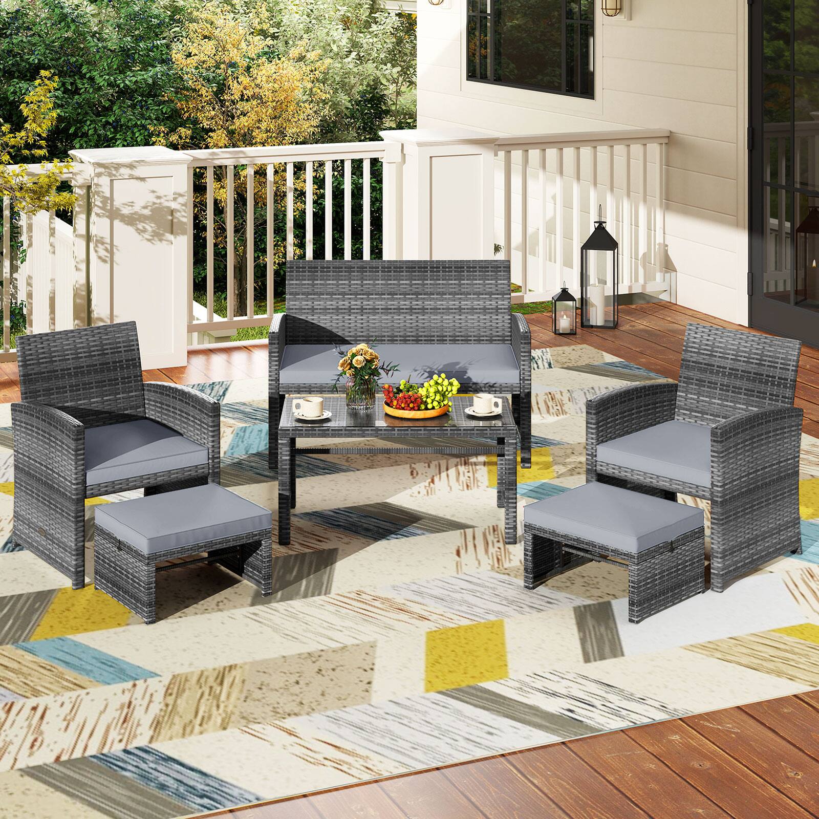 Alt View 3. Costway - Costway 6PCS Patio Furniture Set Outdoor Sectional Conversation PE Rattan Sofa Set - Mix Brown,Gray.