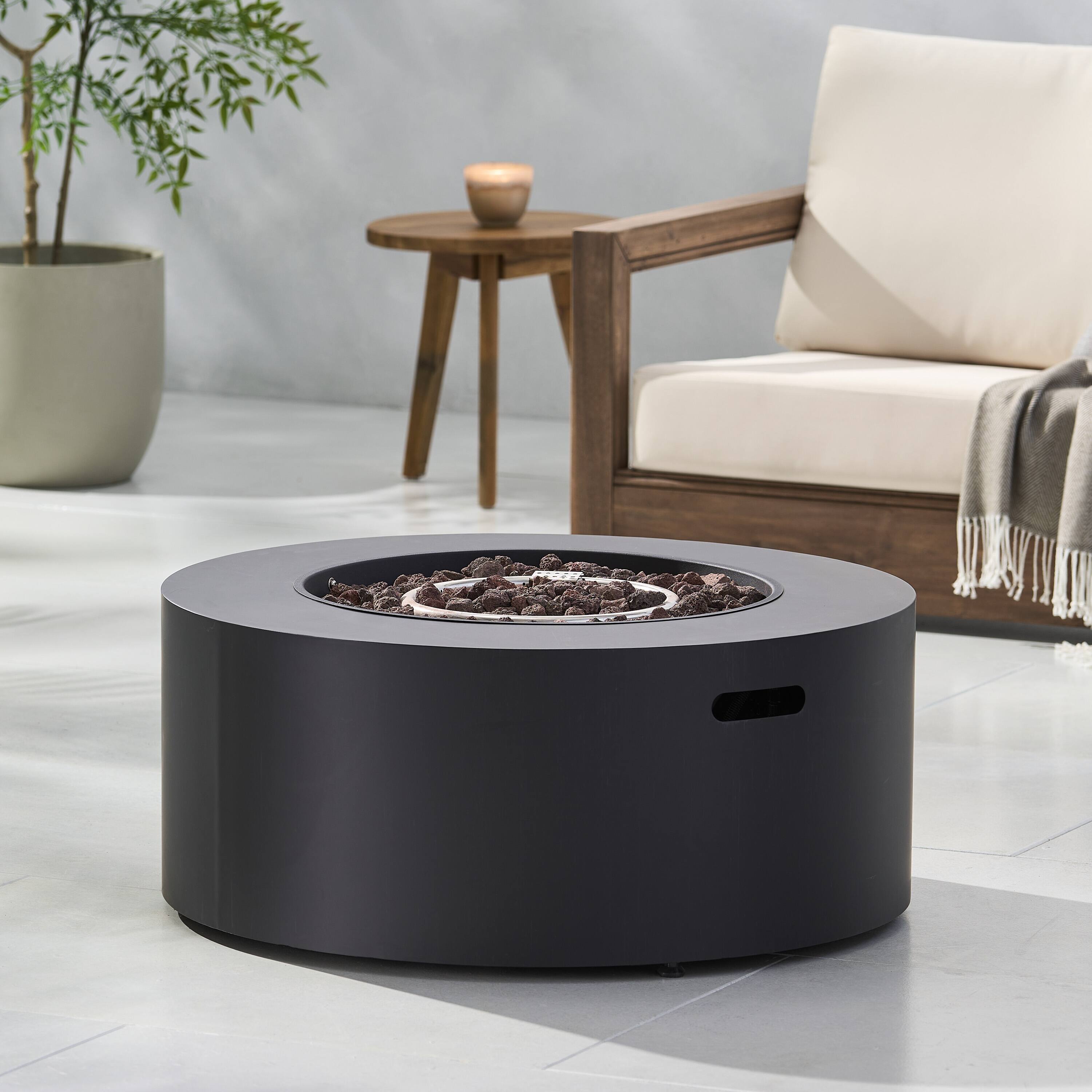 Back. APRILSOUL - 32 inch Patio 40000 BTU Round Iron Propane Fire Pit Dark Grey Tank Cover not Included - DARK GREY.