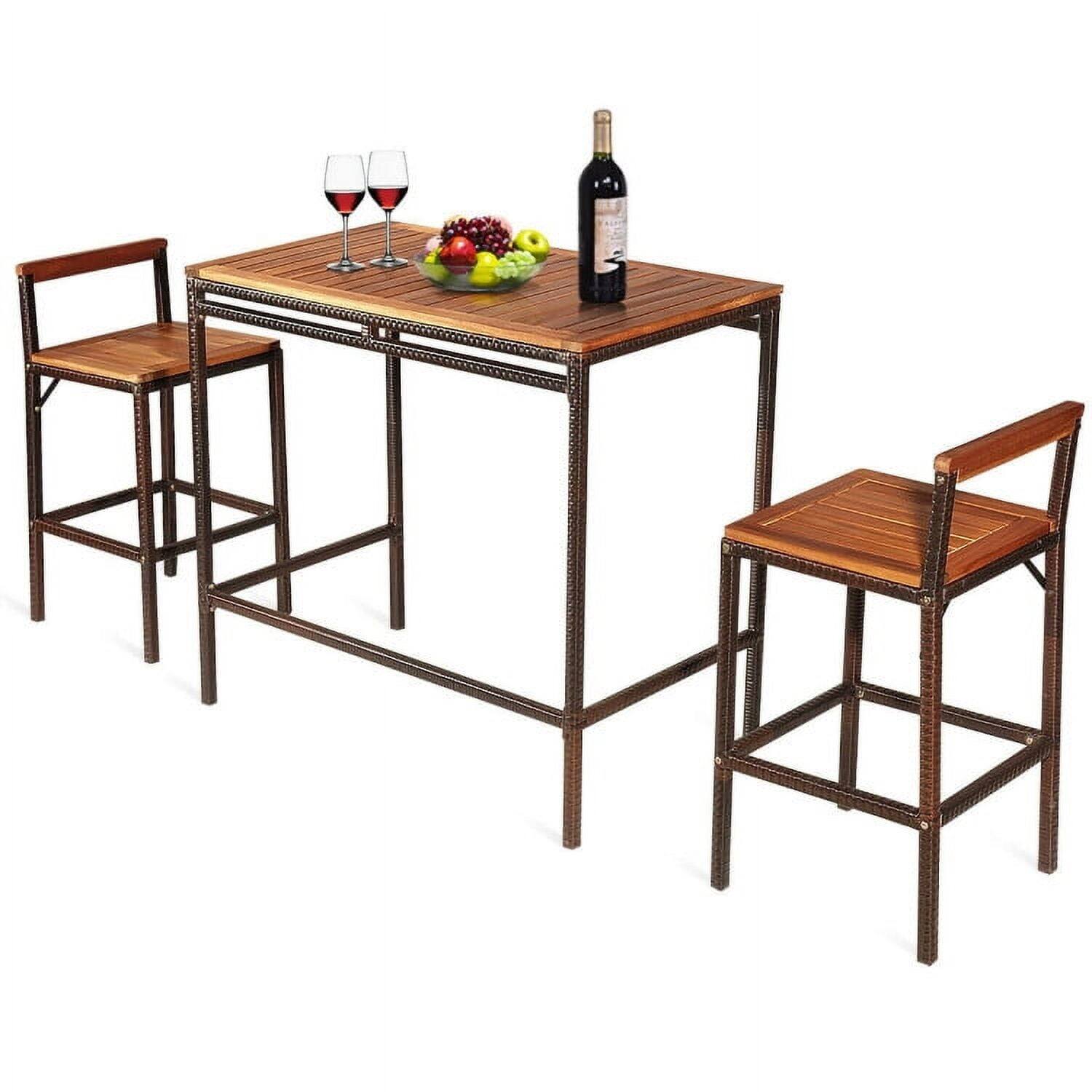 Alt View 1. Kadyn - 3 Pieces Patio Rattan Wicker Bar Dining Furniture Set, Outdoor Dining Chair for Outside Patio, All Weather, Porch - Brown.