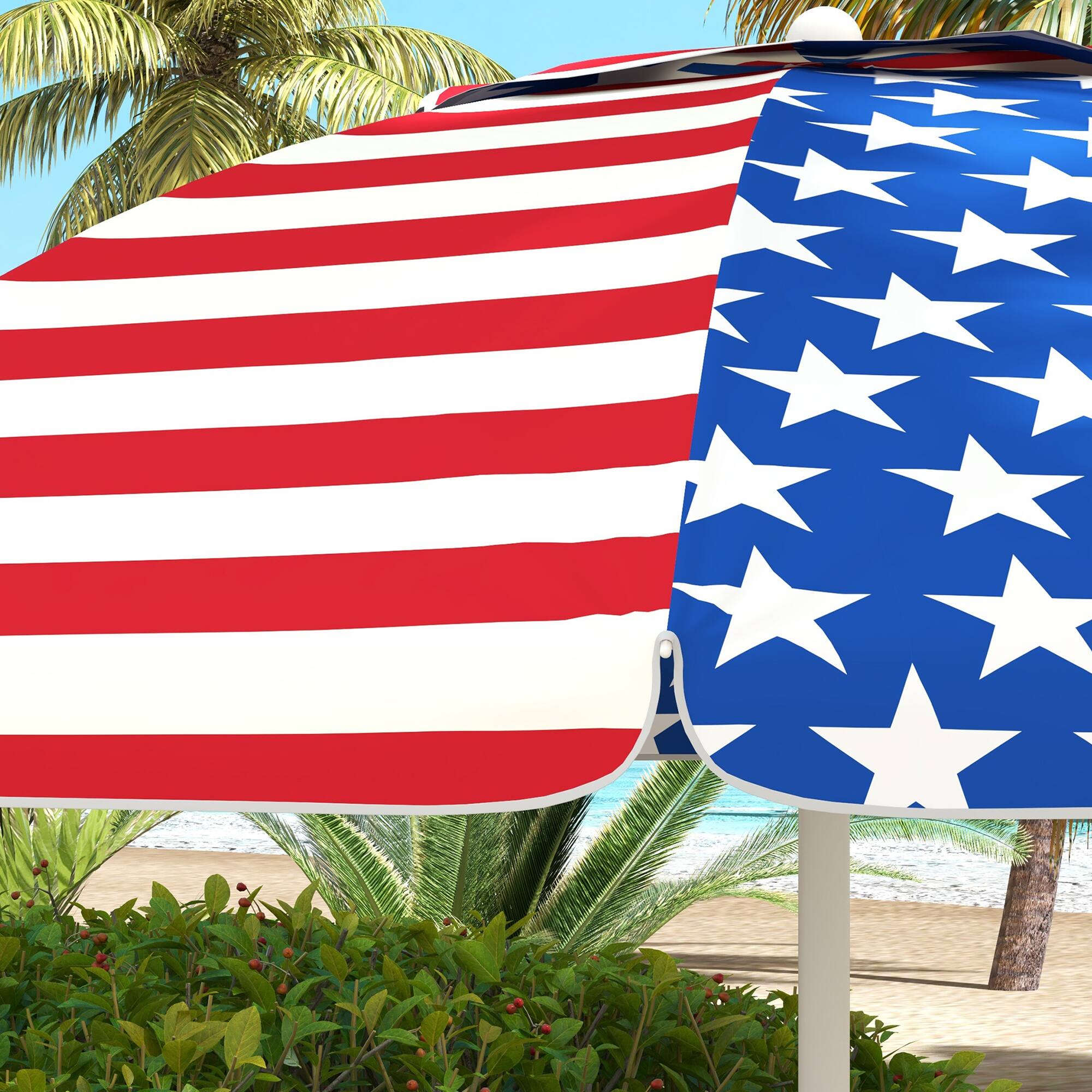 Alt View 5. Outsunny - 5.7' Portable Beach Umbrella with Tilt, Outdoor Umbrella with Vented Canopy, Flounce, American National Flag Pattern - Multi-colored.