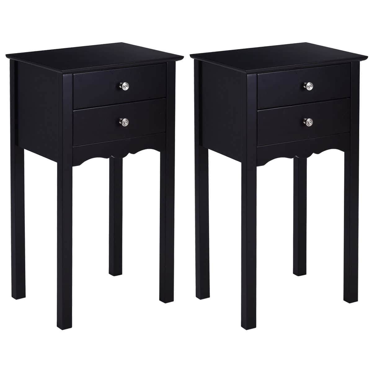 Gymax - 2 PCS Side Table End Accent Table Night Stand W/ 2 Drawers - Black
