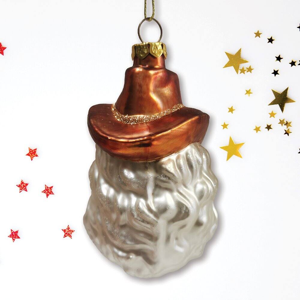 Back. OrnamentallyYou - Western Cowboy Santa Vintage Frontier Glass Christmas Ornament - Multi-colored.