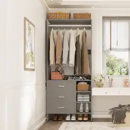 Aheaplus - 2.5FT Closet System with 3 Drawers, 29.6'' Closet Organizer with Hanging Rod and Shelves - Gray