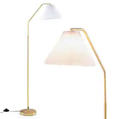 Front. Costway - Costway 66" Arc Floor Lamp with Adjustable Lamp Head, Pleated Lampshade & Foot Switch - Gold + White.