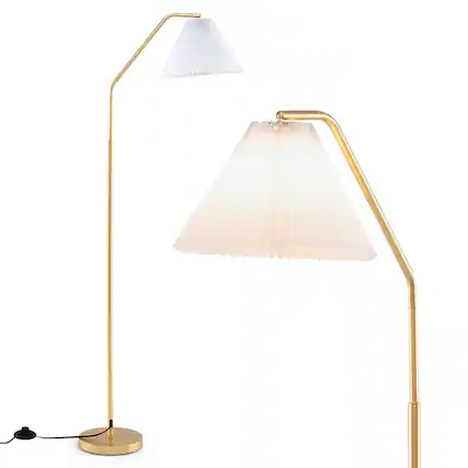 Front. Costway - Costway 66" Arc Floor Lamp with Adjustable Lamp Head, Pleated Lampshade & Foot Switch - Gold + White.