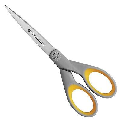 Alt View 1. Westcott - Straight Titanium Bonded 7" Scissors, Pointed Tip - Gray/Yellow.