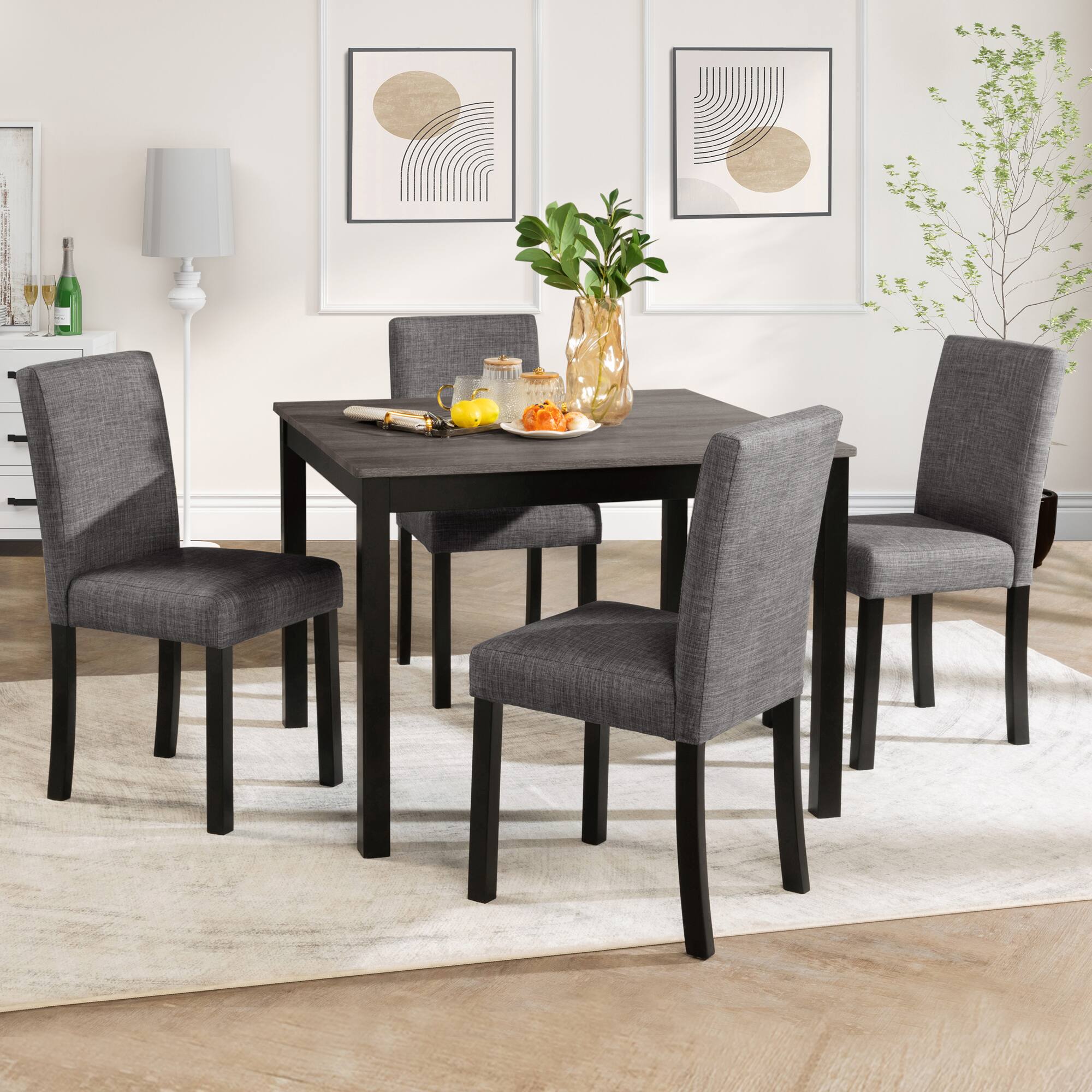 Left. APRILSOUL - 5-Piece Dining Table Set with 4 Chairs Dining Table Set for 4 with Chairs Wooden Dining Table Set Gray Black - Black,Light Gray.
