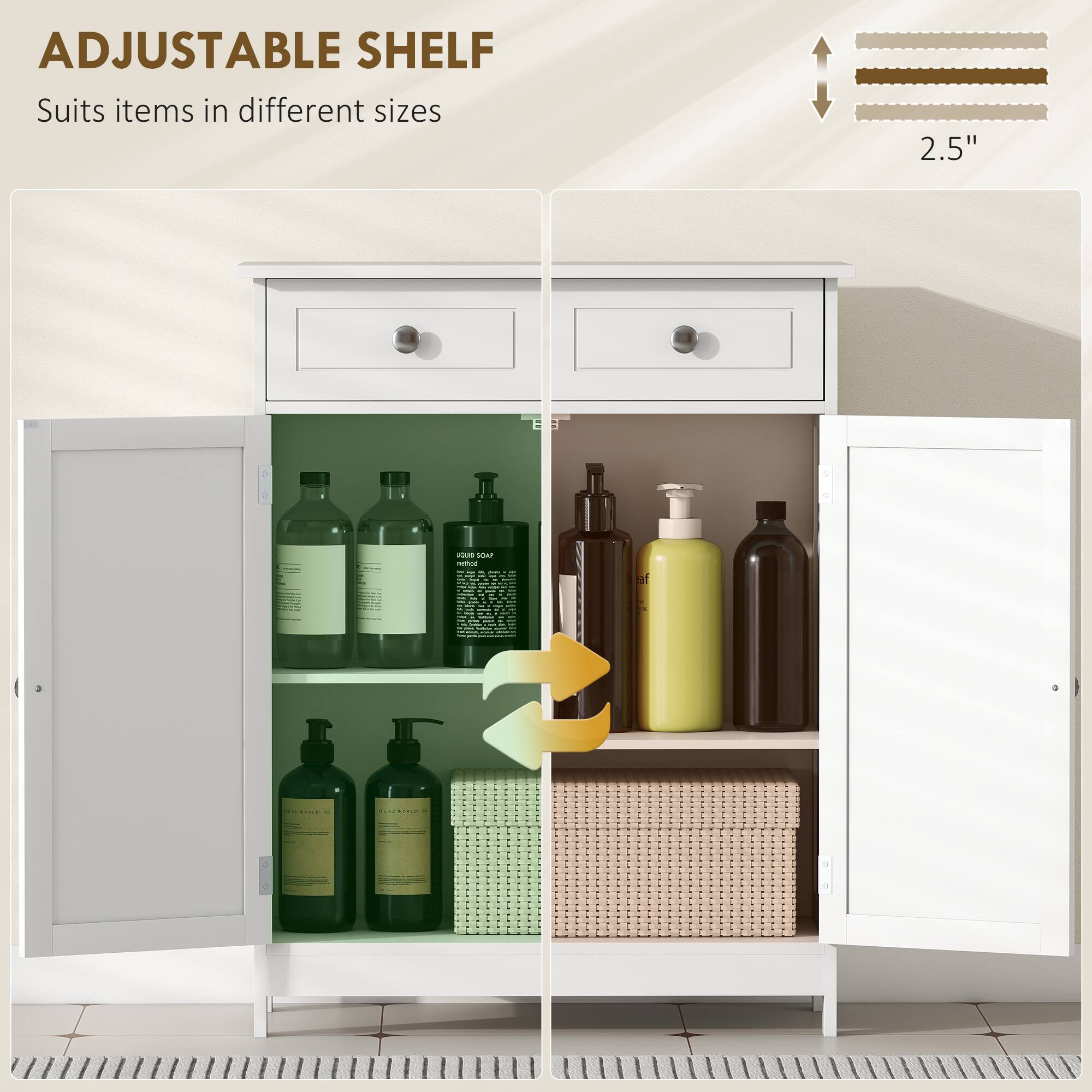 ADJUSTABLE SHELF  
Suits items in different sizes  

2.5"