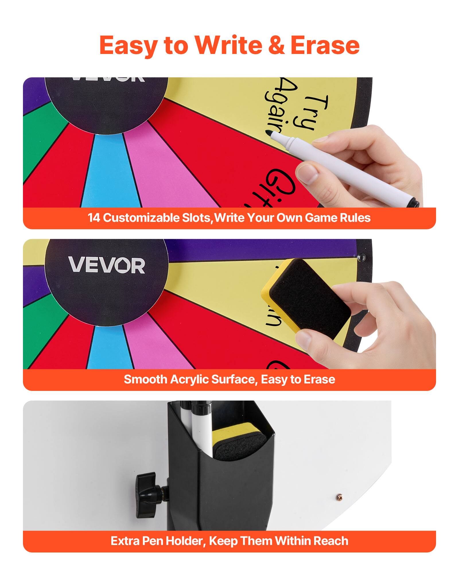 Easy to Write & Erase

Again Try

14 Customizable Slots, Write Your Own Game Rules

VEVOR

Smooth Acrylic Surface, Easy to Erase

Extra Pen Holder, Keep Them Within Reach