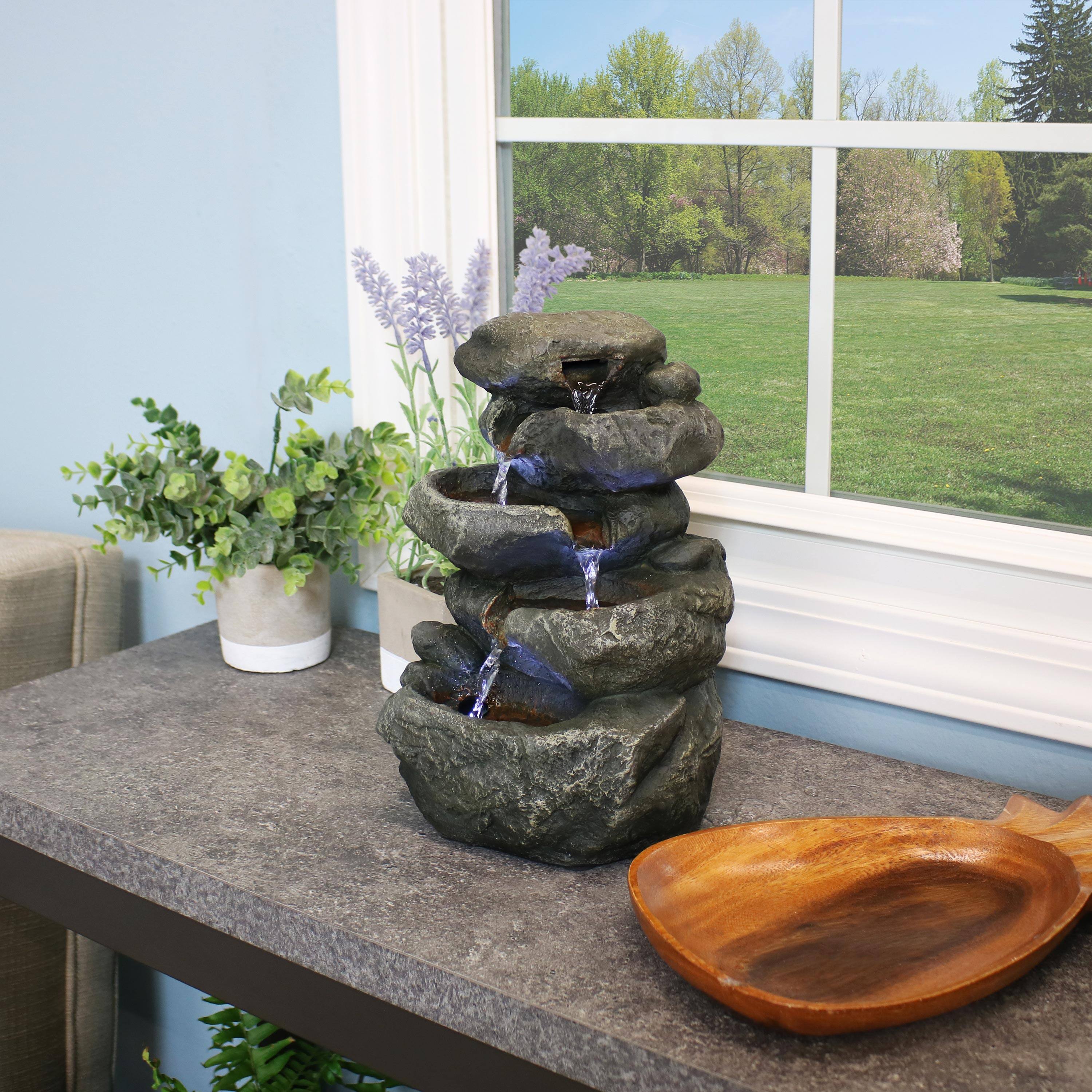 Alt View 9. Sunnydaze - Stacked Rocks Polyresin Indoor Water Fountain with LED - 10.5 in - Light Grey.